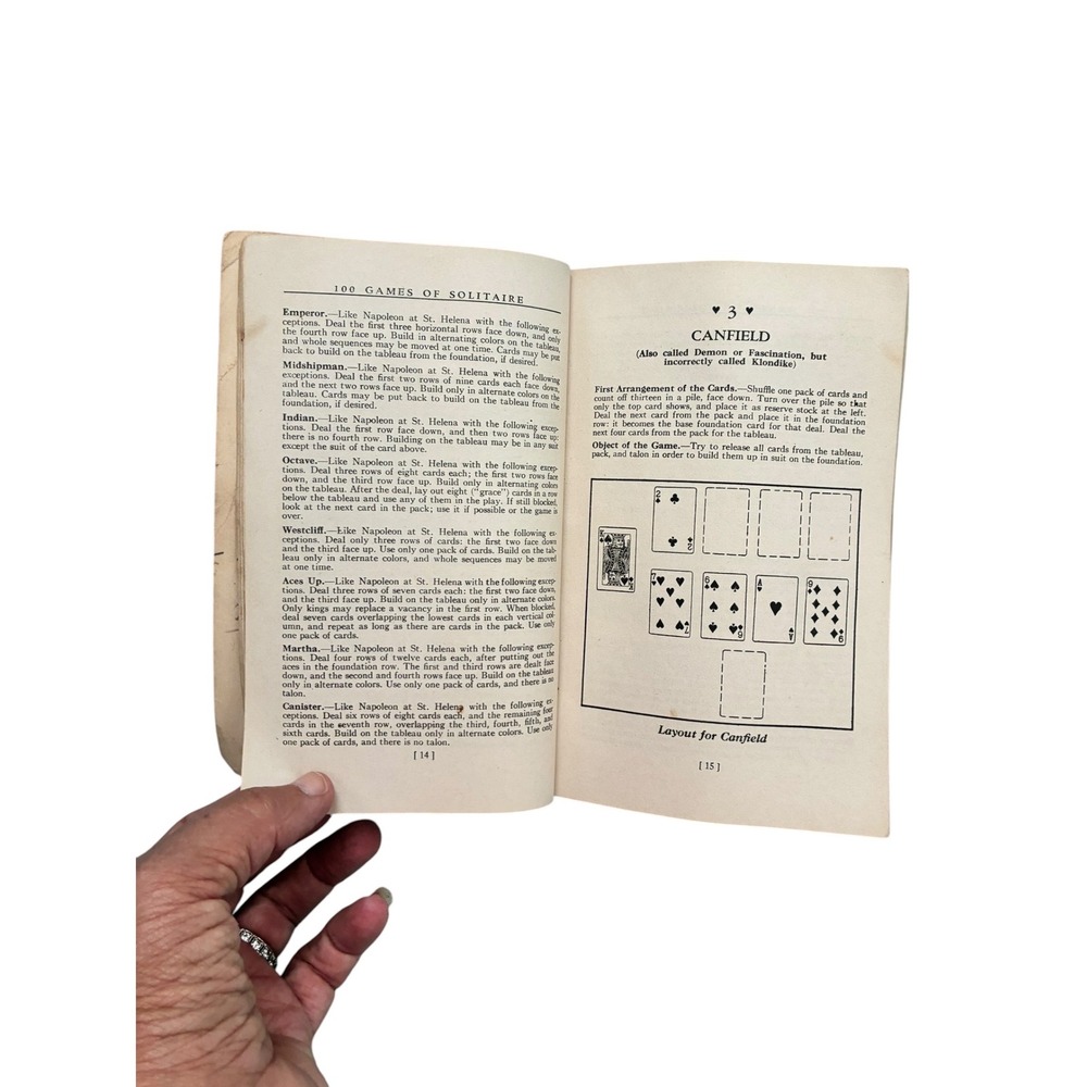 Whitman 100 Games of Solitaire Book 1939 Yellow Red Fair Vintage Card Game Guide - Picture 15 of 16